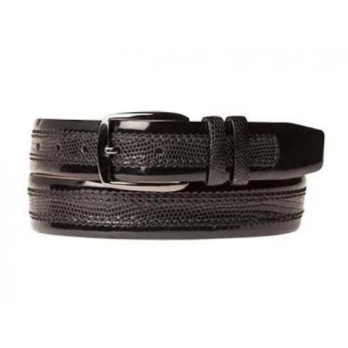Mezlan "AO9805" Black Genuine Lizard / Soft Italian Calfskin Belt